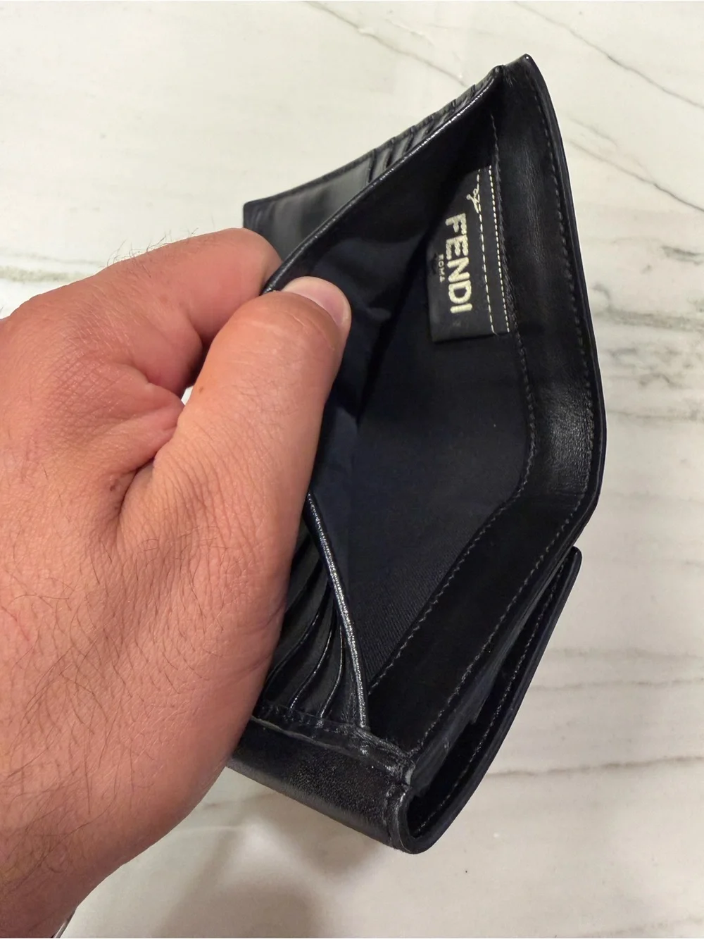 Fendi Black Leather Wallet with Gold Ring Accent